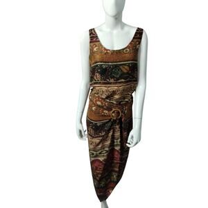 Vintage EXPRESS Champagne Inter 100% Silk Women's Hippie Bohemian Top & Skirt